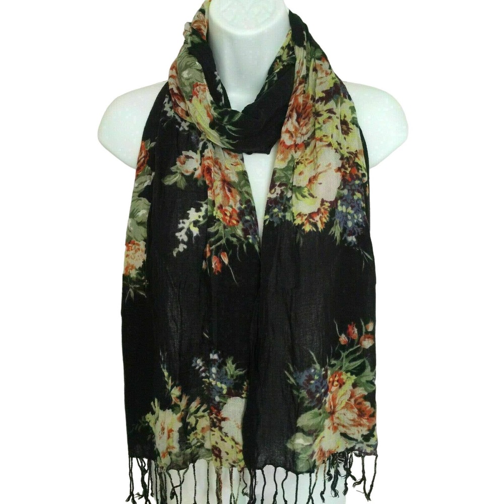 Vintage Bouquet of Flowers Gypsy Bohemian Boho Style Scarf Tasseled Oblong